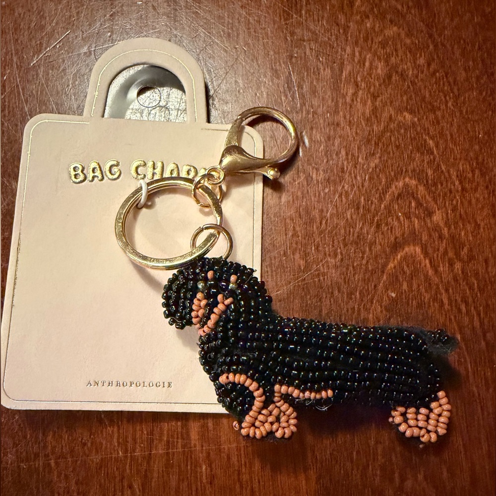 Anthropologie Black and Tan dachshund Dog Bag Charm